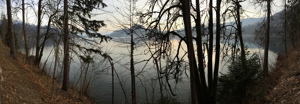 Vue depuis la rive ouest du lac de Bled