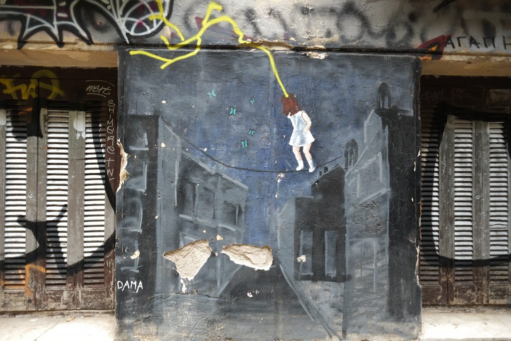 Un tableau mêlant détresse et mélancolie, street art à Athènes