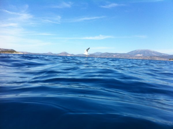 Le bleu de la mer à Hydra en face du Péloponnèse en Grèce