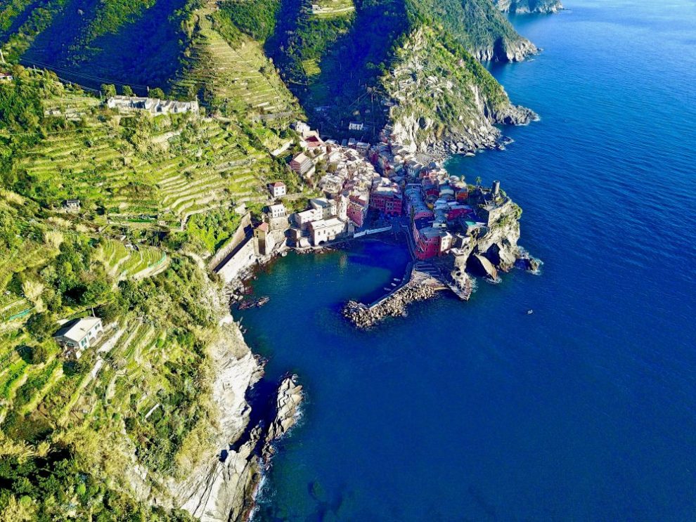 Vernazza in Liguria, view from a drone