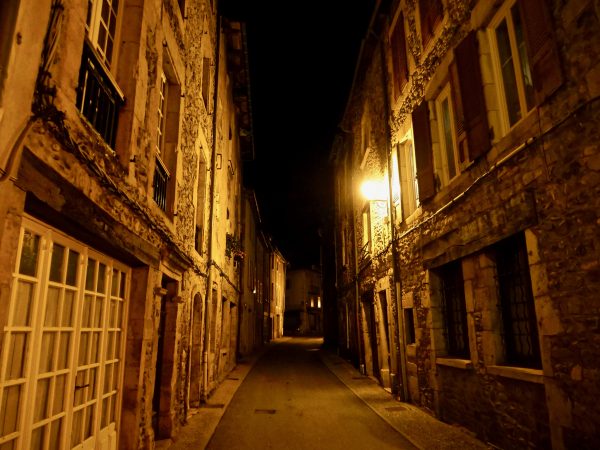 Some empty street during the night at Saint-Geniez d'Olt