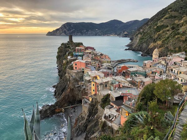 A sunset above Vernazza and Cinque Terre coast