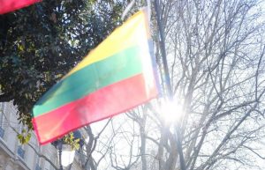 Le drapeau lituanien lors d'une manifestation à Paris