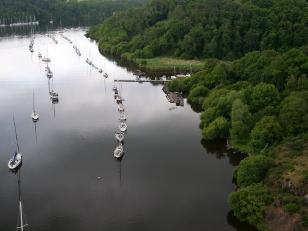 Des bateaux en file indienne au milieu de la nature